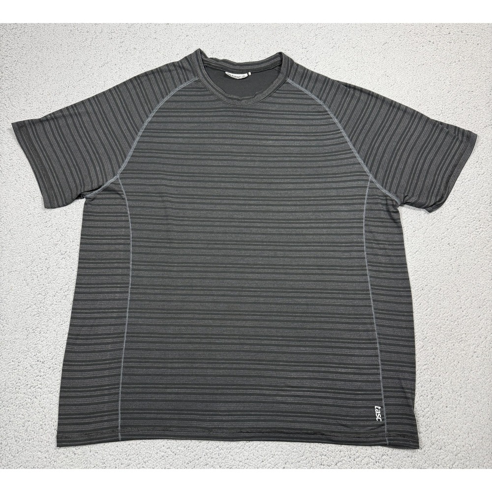 Tasc Performance Shirt Mens XL Gray Striped Short Sleeve Raglan Athletic Top